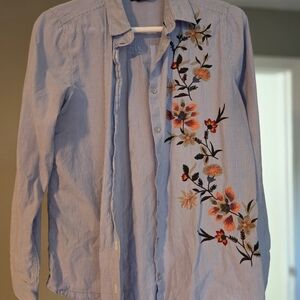 Floral Embroidered Striped Shirt